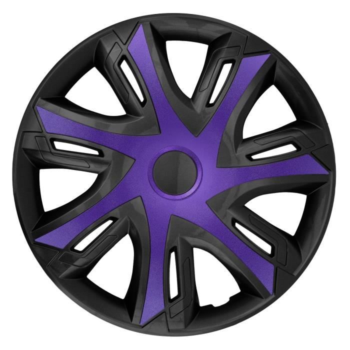 Enjoliveurs de roue pour jantes en acier NRM N-Power Jeu de 4 enjoliveurs bicoloree Plastique ABS (Violet/noir 14)