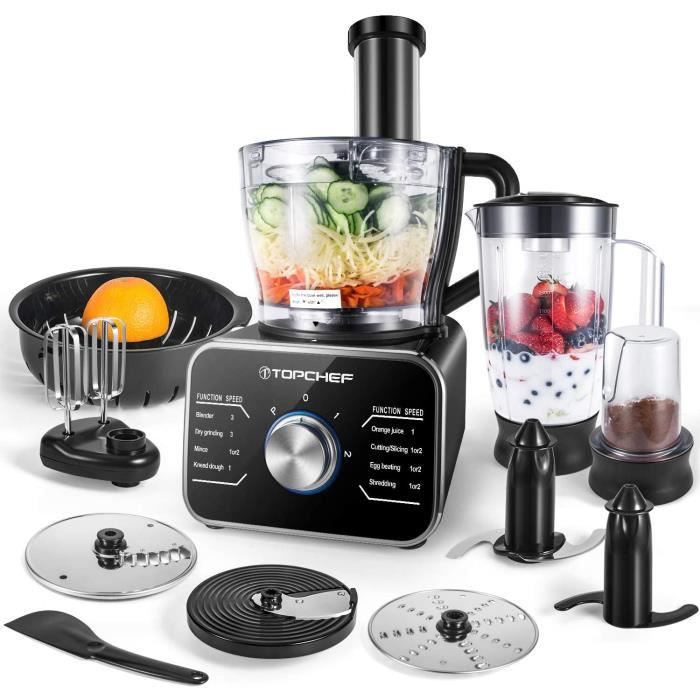 Robot culinaire Topchef 1100W Robot Multifonction(avec accessoires inclus crochet pétrisseur