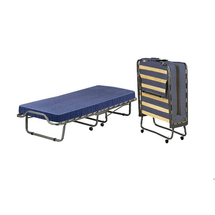 Dmora - Lit pliant Priscilla 190x80h39 cm Bleu Panneau effet bois et Polyester