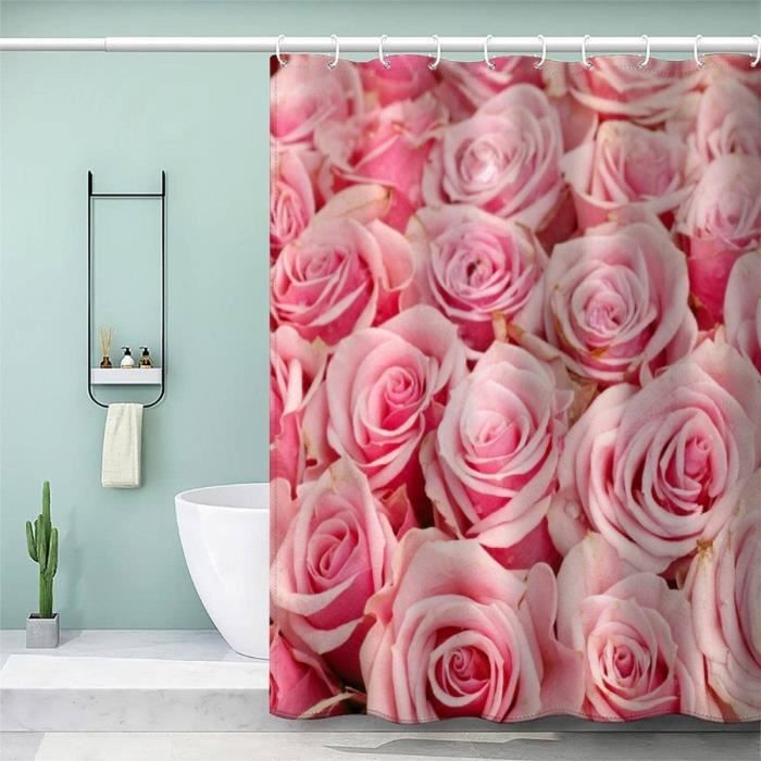 Rideau Douche Rose Rose, Rideau de Bain Rose Rose Polyester Anti
