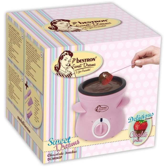 Fondue au chocolat - Bestron - pour 2 personnes - 25W - 10 piques et fourchettes - rose
