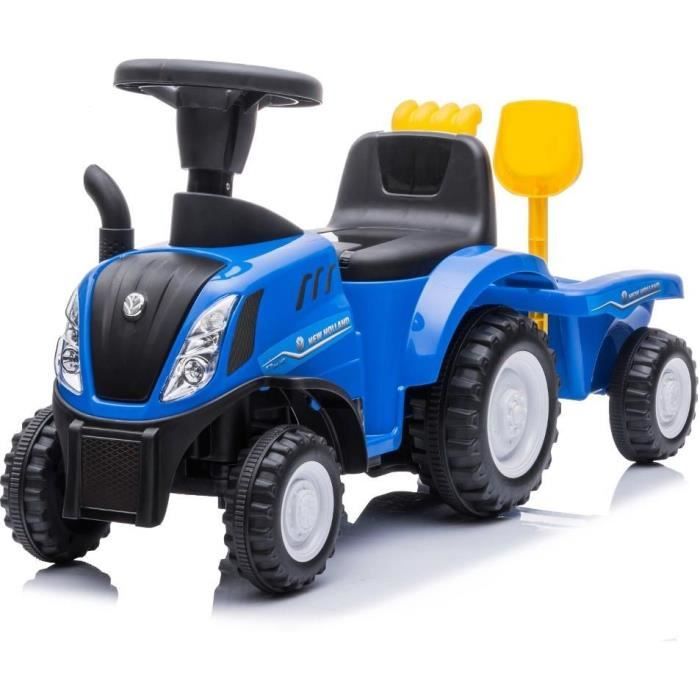 Tracteur draisienne - New Holland T7 - Buddy Toys - BPC 5175 - Dès 2 ans - Charge max 25 kg - Chariot amovible - Lumières LED