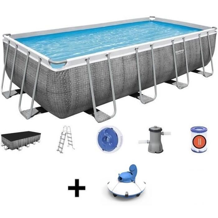 Kit Piscine hors sol tubulaire BESTWAY Power Steel™- 488 x 244 x 122 cm - Rectangulaire + Robot aspi