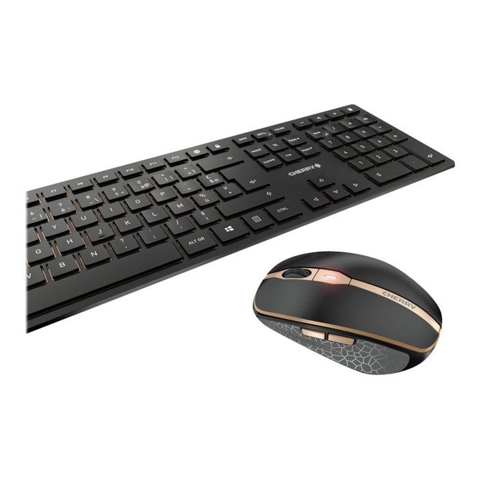 Ensemble sans fil clavier/souris – CHERRY – DW 9100 SLIM – USB et Bluetooth – Rechargeable – Noir/Bronze