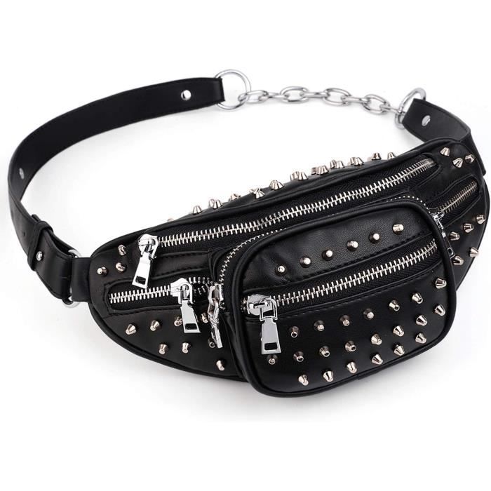 Sac Banane Femme Sac Ceinture Cuir Synth?�tique Rock Rivet Clout?� L?�ger Poche Zipp?�[n1361 