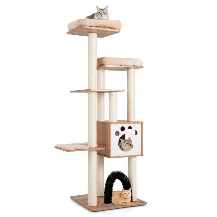COSTWAY Arbre à Chat 175CM à 6 Niveaux avec Niche et Coussin Amovible Grande Tour de Jeu pour Chat avec Poteaux en Sisal Beige COSTWAY Arbre à Chat 175CM à 6 Niveaux avec Niche et Coussin Amovible Grande Tour de Jeu pour Chat avec Poteaux en Sisal Beige