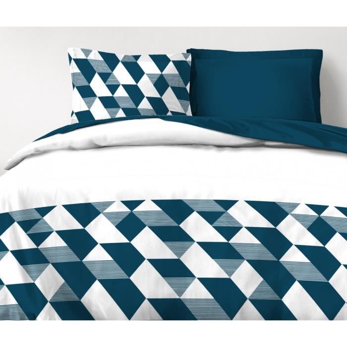 Housse De Couette 3 Pièces 100 Coton 57 Fils 2 Personnes 220x240 Cm Hexagone Bleu Blanc Achat Vente Housse De Couette Et Taies Soldes Cdiscount