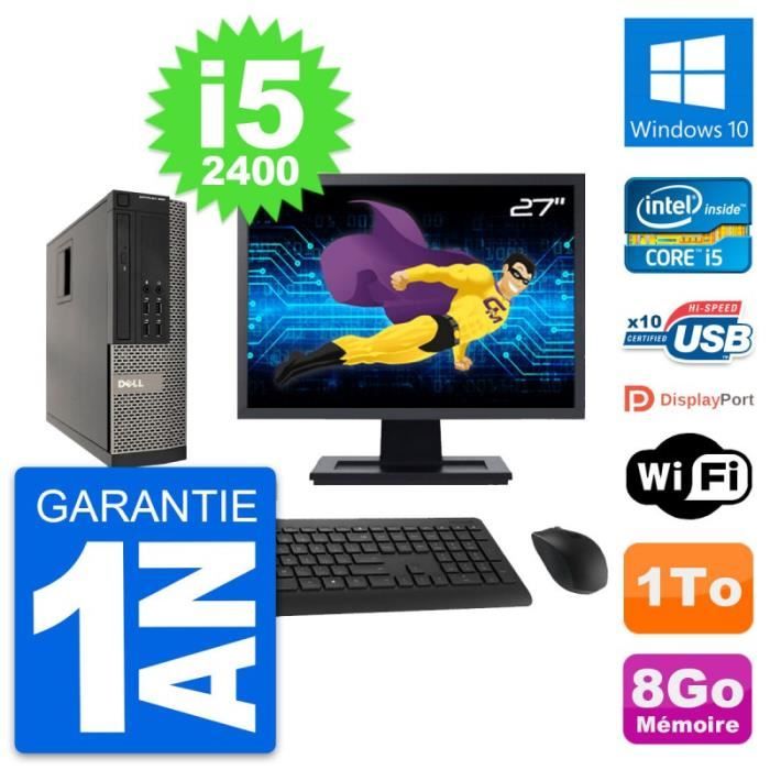  Ordinateur de bureau PC Dell 990 SFF Ecran 27" Intel i5-2400 RAM 8Go Disque Dur 1To Windows 10 Wifi pas cher