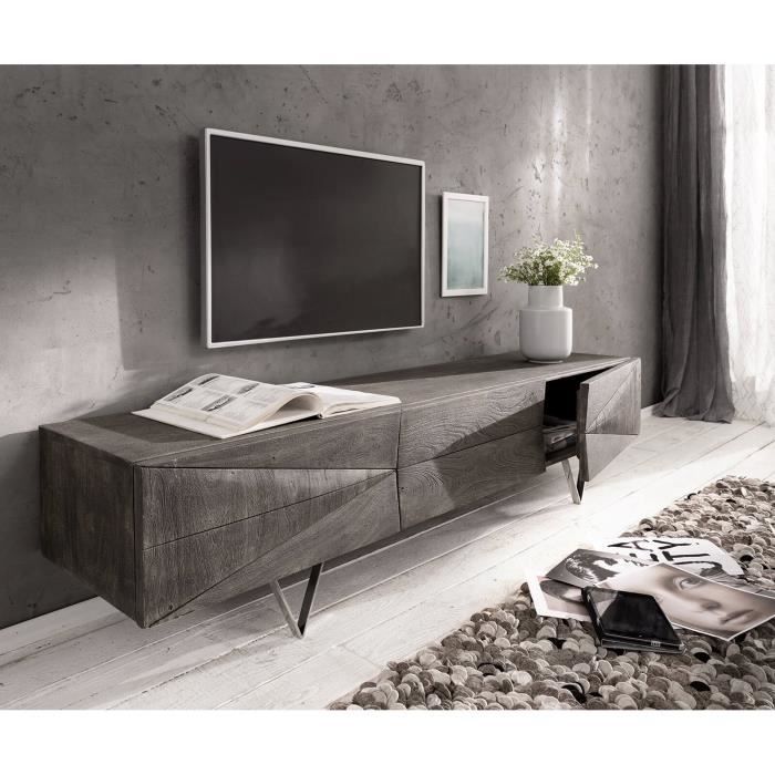 meuble-tv wyatt acacia platine 175 cm 2 portes 1 rabat design lowboard