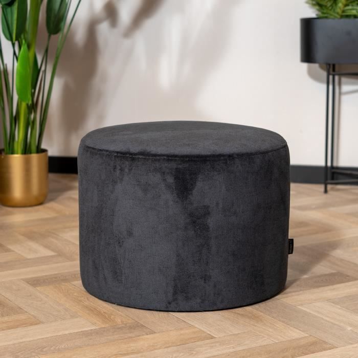 Pouf Industriel Tissu Chiné Noir - Bronx71 - Myles - 1 personne - 50x50 cm