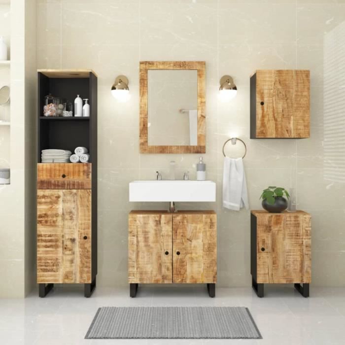 commode de salle de bain - ensemble de meubles de salle de bain 5 pcs bois manguier massif - ean 7868793496423