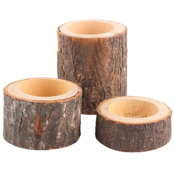 Lot 12 Bougeoirs Bois Naturel Rustique 5.8 Cm - Photophores Mariage Noël Deco Boho