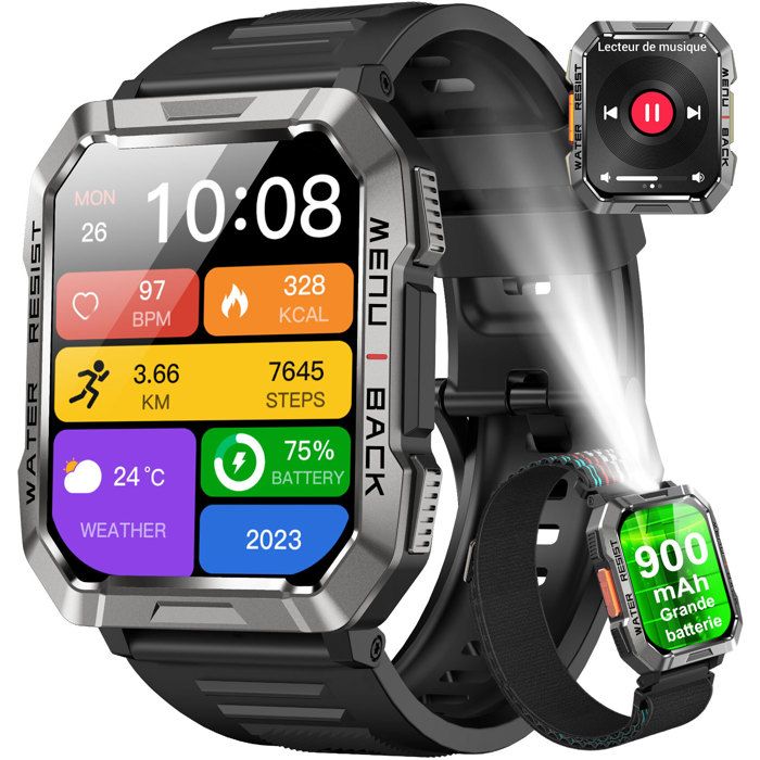 Montre Connectée Homme Femme Appels Bluetooth Assistant Vocal Smartwatch  100 Modes Sportifs 2 sangles SpO2 pour Android IOS - Noir - Cdiscount  Téléphonie