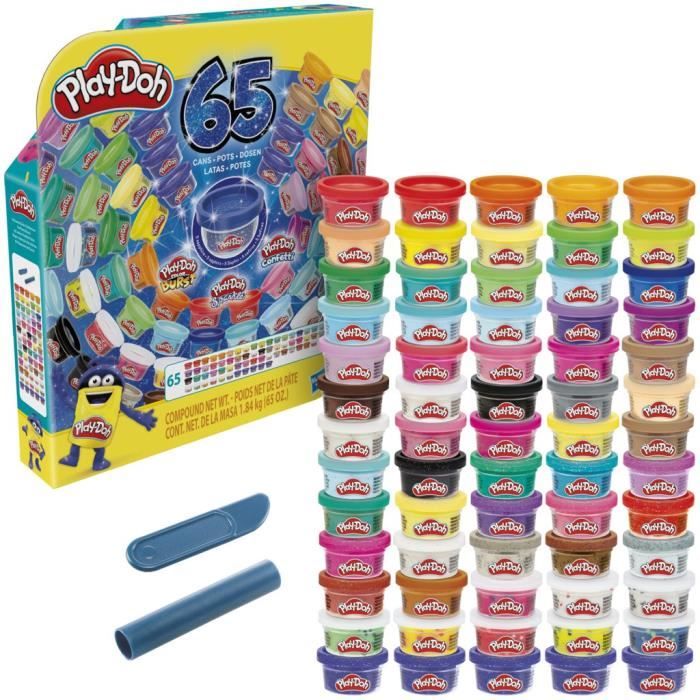 Play-Doh Coffret 65 ans, pack 65 pots de 28 grammes de pâte à modeler aux couleurs assorties pour enfants, dès 3 ans