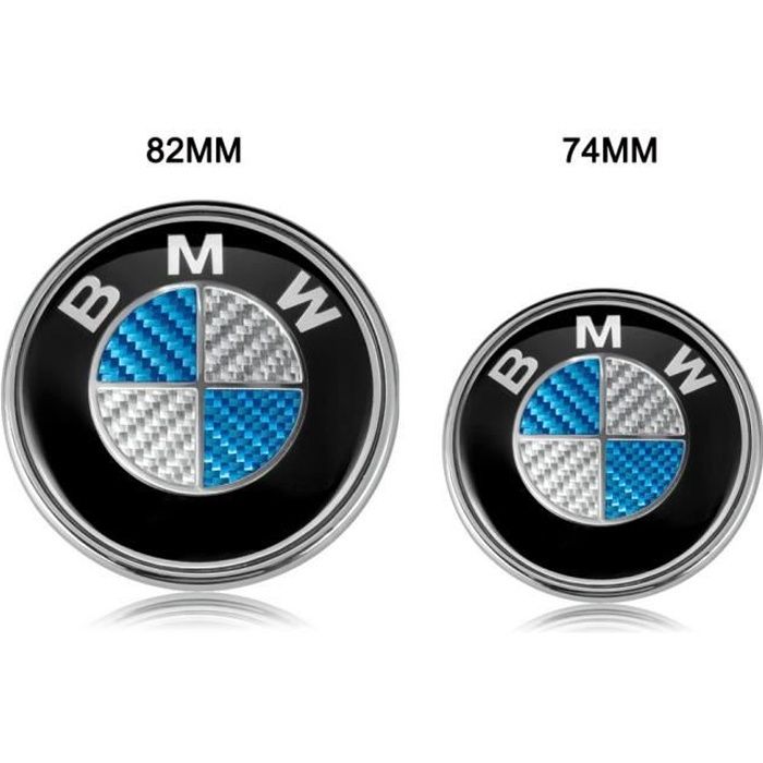Emblème du Capot ou du Hayon 82mm+74mm, Voitures Modifiées Remplacement du Logo pour BMW Fibre de Carbone bleu et Blanc