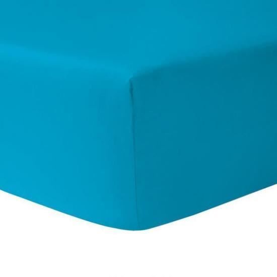 Drap Housse - HOMEROKK - 140 x 200 cm - 100% coton - Bonnet 25 cm - Turquoise
