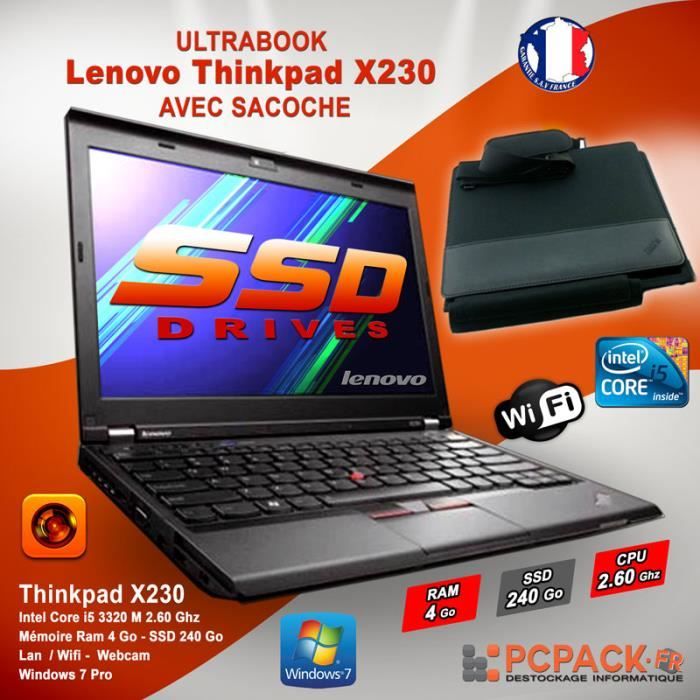 Top achat PC Portable LENOVO X230 i5 2.6GHz 4G 240G SSD WEBCAM WIFI Win7 + SACOCHE pas cher