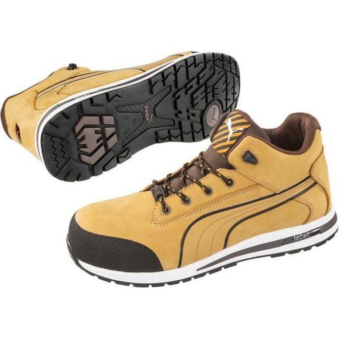 Chaussure de securite montante 100 non metaliique Puma Dash Wheat Mid S3 SRC Jaune Noir Jaune noir Cdiscount Pret a Porter