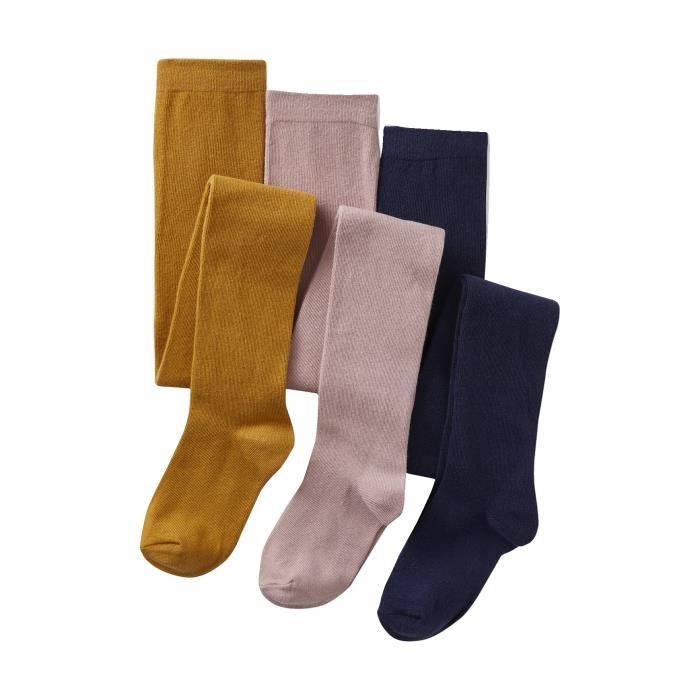 VERTBAUDET Lot de 3 paires de collants fille moutarde 27 30