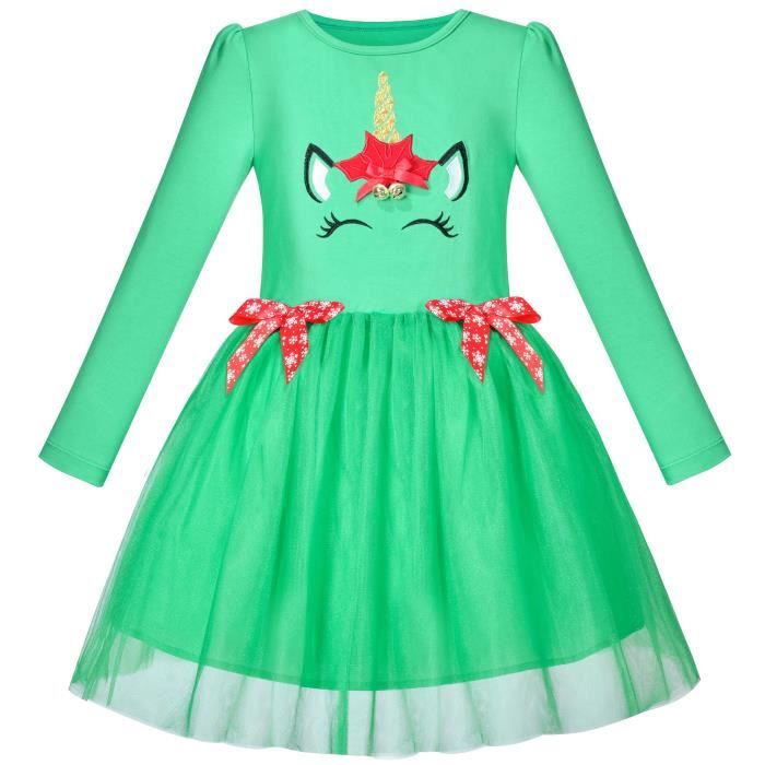 Robe Fille Noël Sunny Fashion | Manches Longues - Tulle - 3 à 12 Ans