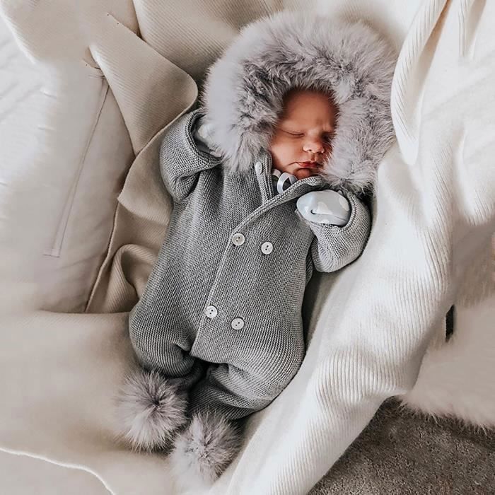 Barboteuse à Capuche Manches Longues Bébé Fille 0-18 Mois - Motif Papillon, Combinaison Grenouillère Hiver - Pyjama Doux