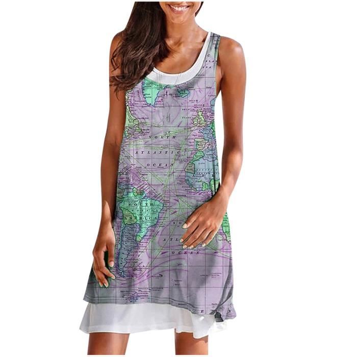 Robe D'??t?� Pour Femme Sans Manches ?? Imprim?� Floral Fluides Mauve Mauve - Cdiscount Pr??t-?�-Porter