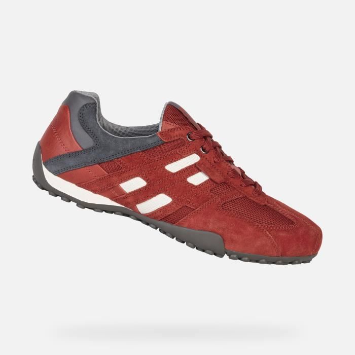 Baskets Geox U Snake K Homme Rouge Gris Cuir Lacets plats Confort exceptionnel Rouge et gris Cdiscount Chaussures