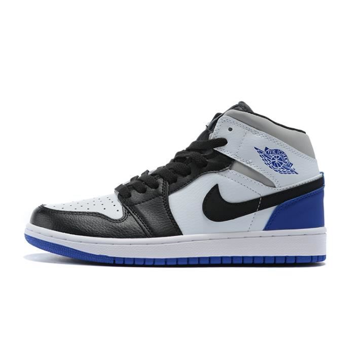Nike air jordan 1 mid top noir et blanc bleu colorblock sports casual  chaussures de basketball Blanche 