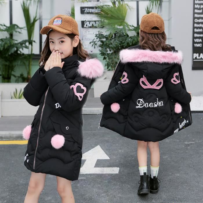 Doudoune Fille Hiver Enfant Fille Manche Longue epais Coton Vetements d exterieur 6 13 age Noir Cdiscount Pret a Porter