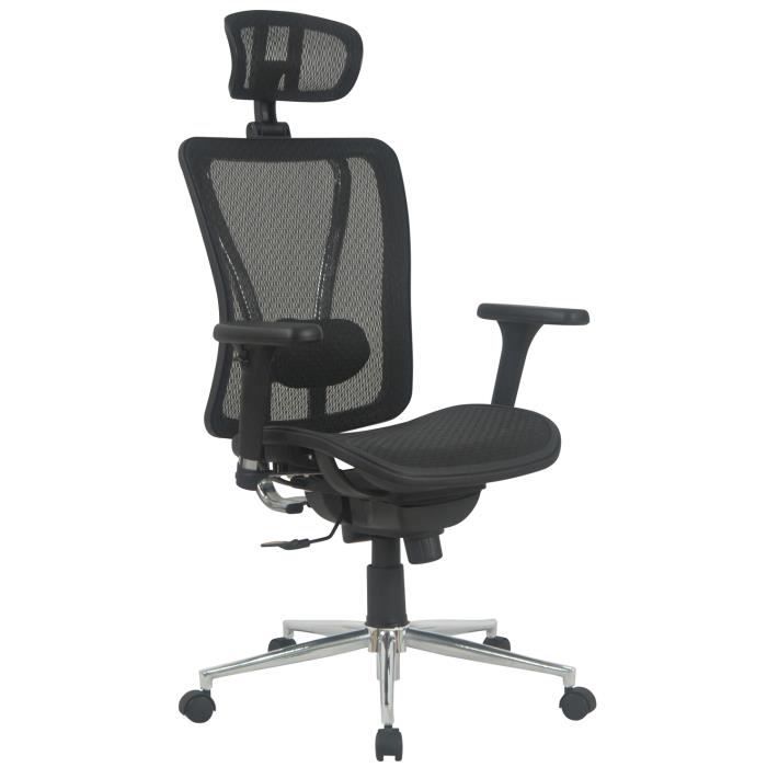 fauteuil de bureau en métal et tissu noir mat - 65 x 121 x 60 cm