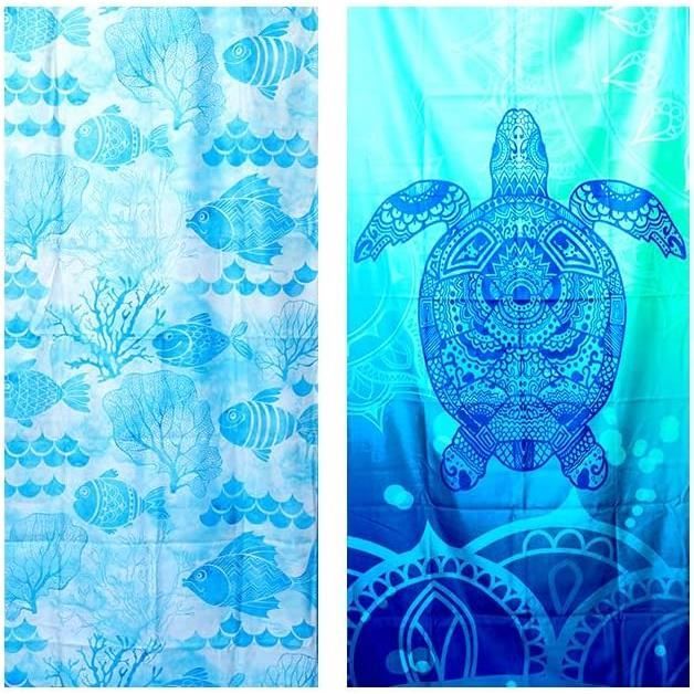 Serviette De Plage Et Yoga Wise Owl - Microfibre Ultra-Absorbante, 7x4 Pieds (84x48 Pouces), Bleue Rayée