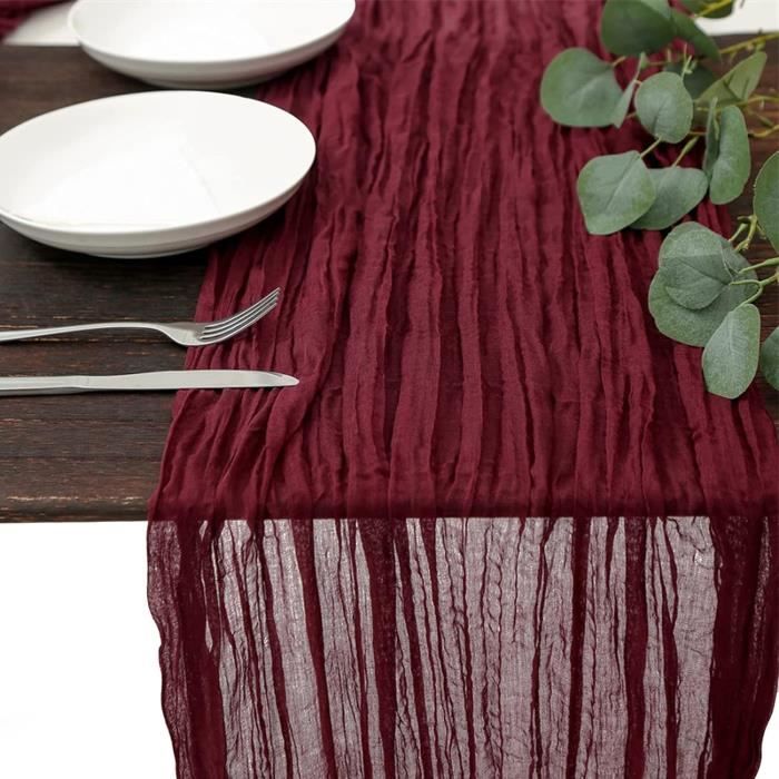 Chemin de Table Gaze Blanc Bohème Mousseline pour Mariage, Fête, Noël, Anniversaire 70 x 300 cm