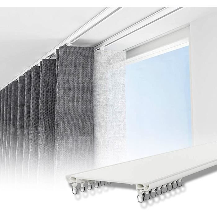 Rail Pour Rideaux Coulissants 1~5m Rail De Rideau Double De Plafond Rails  Et Tringles À Rideaux Extra Mince Avec Système De Rail187 - Cdiscount Maison