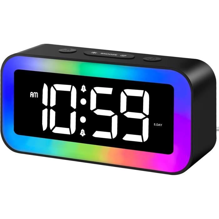 Réveil Matin Numérique Enfant, Ado Lumineux avec Veilleuse 7 Couleurs, LED  Horloge Digitale, avec 2 Modes d'Alarme,[S18]