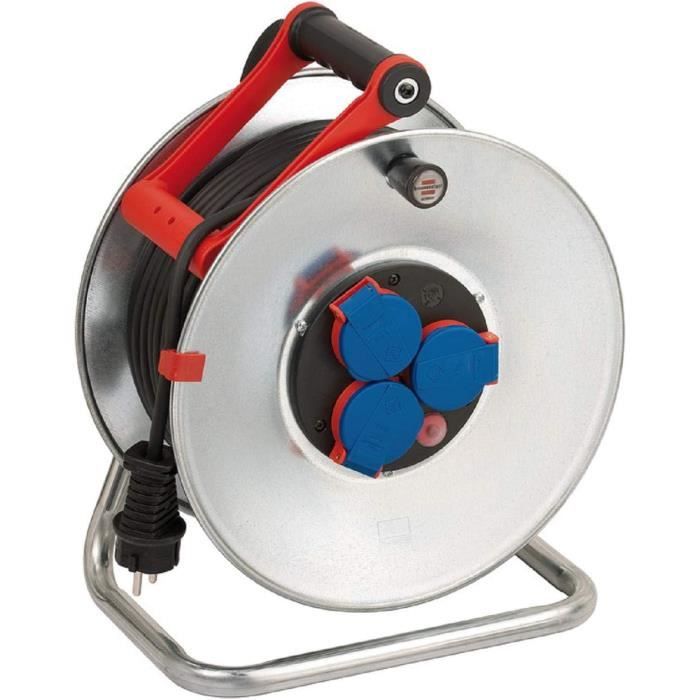 Brennenstuhl Garant S Enrouleur Câble 50 M IP44 – H05RR-F 3G1,5, 3 Prises Terre Protégées, Très Robuste Pour Extérieur