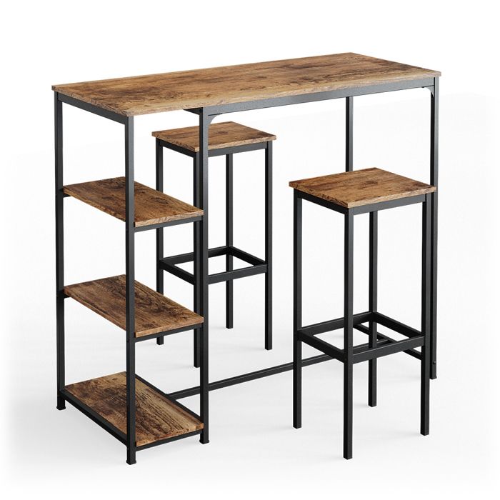 Set de table de bar Fyrk 120x50cm avec étagères et 2 tabourets de bar Bois antique Vicco 34147 Set de table de bar Fyrk 120x50cm avec étagères et 2 tabourets de bar Bois antique Vicco 34147
