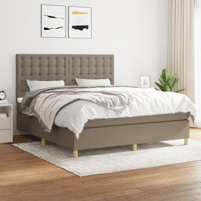 vidaXL Sommier à lattes de lit avec matelas Taupe 180x200 cm Tissu 3142677