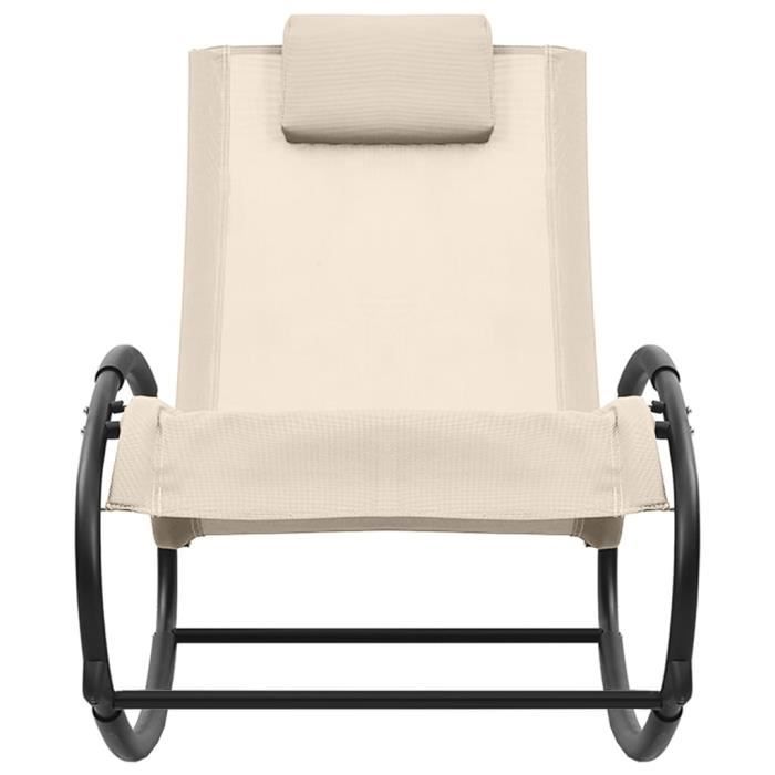 fhe - sièges de jardin - chaise longue avec oreiller acier et textilène crème - yosoo - dx1370