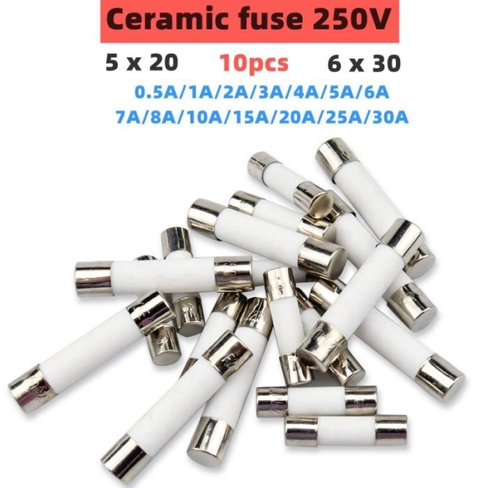 Lot De 10 Fusibles Céramique Rapide 10A 250V 6x25mm - Pour Réparation D'appareils électriques, Protection Circuit - 5