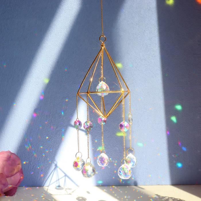 Attrape-soleil En Cristal Avec Prisme Arc-en-ciel - Décoration Fenêtre, Bureau - Carillon éolien Métal Et Verre - 9