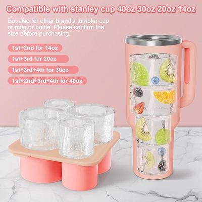 Bac à Glaçons Silicone Pour Stanley Cup 20-40 Oz - 3 Glaçons Cylindriques Creux, Couvercle, Sans BPA, Pour Cocktails, Café