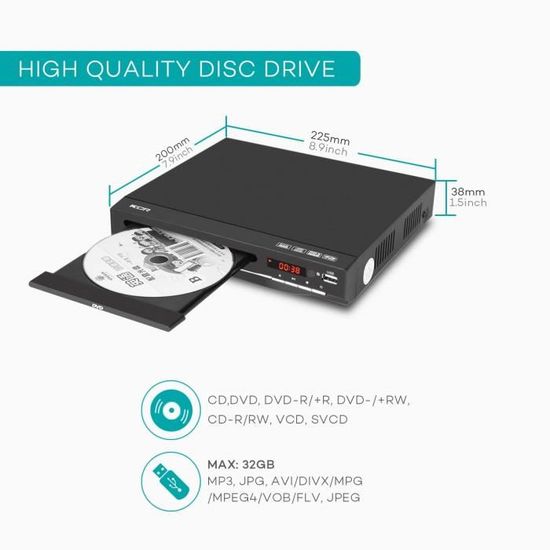 Lecteur DVD pour TV, DVD / CD / MP3 avec Prise USB, Sortie HDMI et AV  (câble HDMI et AV Inclus), télécommande (sans Blu-Ray) - Cdiscount TV Son  Photo