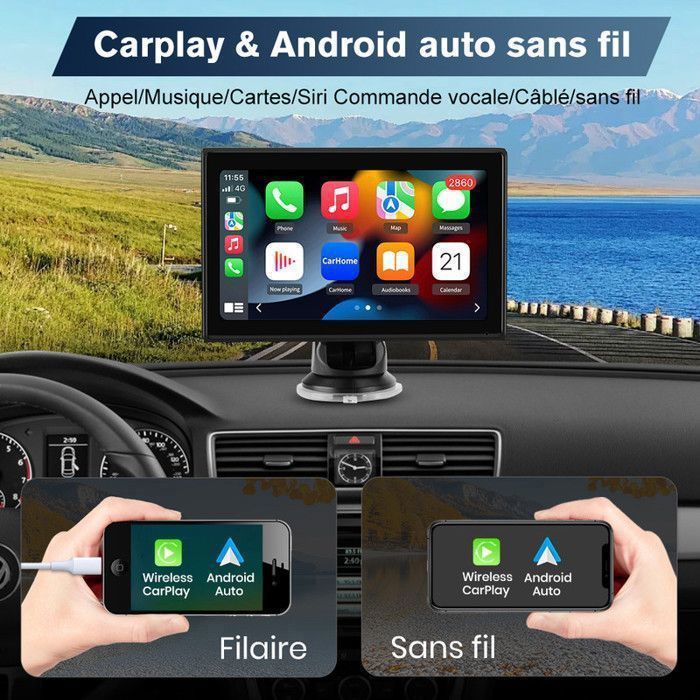 Autoradio 7 Pouces écran Tactile Avec CarPlay Sans Fil Et Android Auto - Pour IOS Et Android