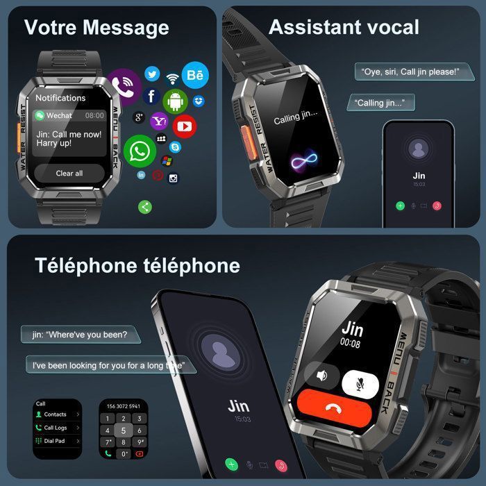 Montre Connectée Repondre Appel Et Sms, 1.7 Smartwatch Sport Tactile Femme  Adulte Android Ios,Tracker D'Activité-28 Modes-Po[u19] - Cdiscount  Téléphonie