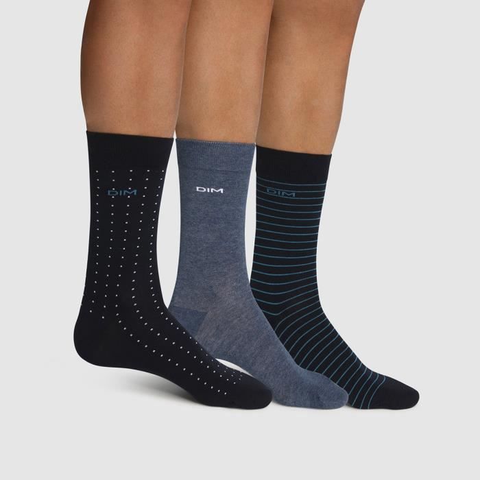 Chaussettes Homme DIM Coton Style Lot de 3 Bleu jean ch Coupe sans couture