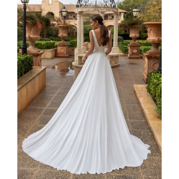 Sexy Col V Dentelle Boheme Dos Nu A line Chic Robe De Mariee blanc GOGUQ Blanc Cdiscount Pret a Porter