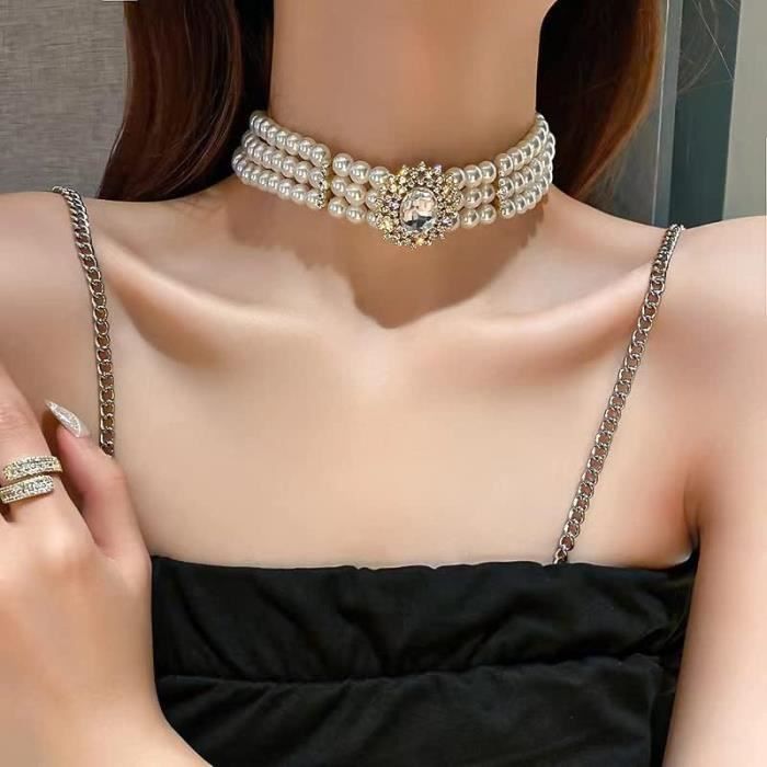 Wedding Suite Pearl Choker Collier 4 Rangees Choker Simulation Pearl Plaque Rhodium Elegant Charme Collier Feminin Multicouc A631 Cdiscount