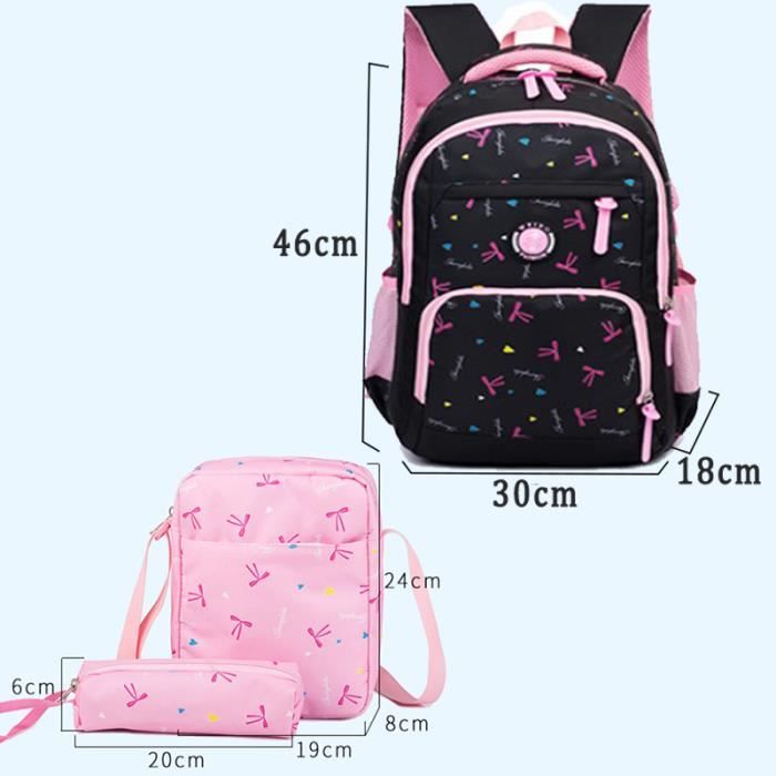Cartable Fille Primaire Sac a Dos Enfant Primaire Set VIPITH de Sac d ecole 3 en 1 sac de Messager Sac a Crayons Noir