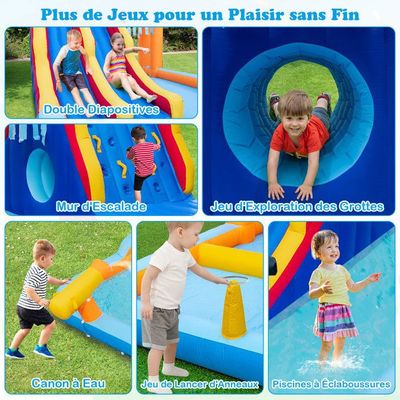 COSTWAY Château Gonflable pour Enfants avec Toboggan Cercle de Basket
