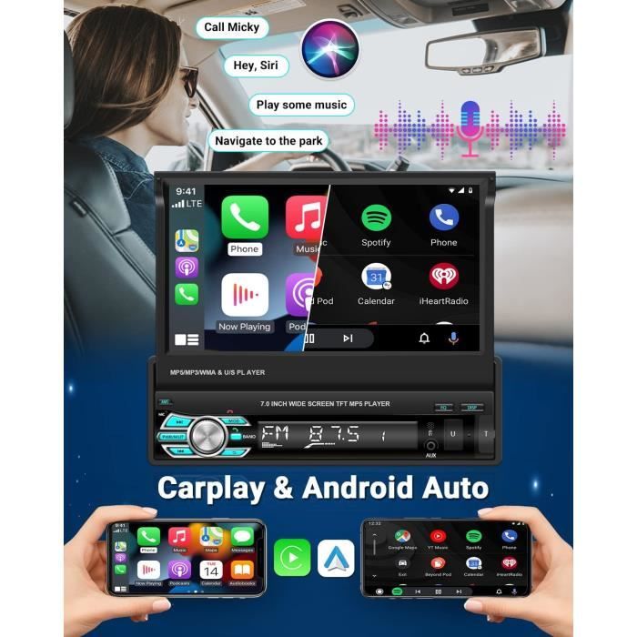 Hikity Autoradio 1 Din Carplay Android Auto Lien Miroir avec 7